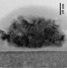 Hochauflösendes TEM-Bild eines Si/SiO2/Rh stapels - vergrößerte Ansicht