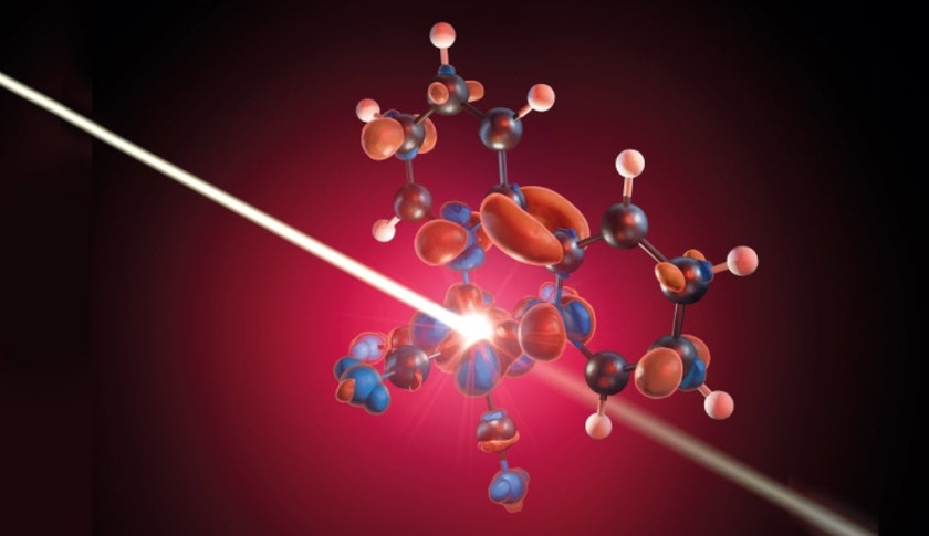 Das Bild zeigt einen Röntgenpuls der die Delokalisierung von Eisen 3d-Elektronen auf anliegende Liganden untersucht. - vergrößerte Ansicht