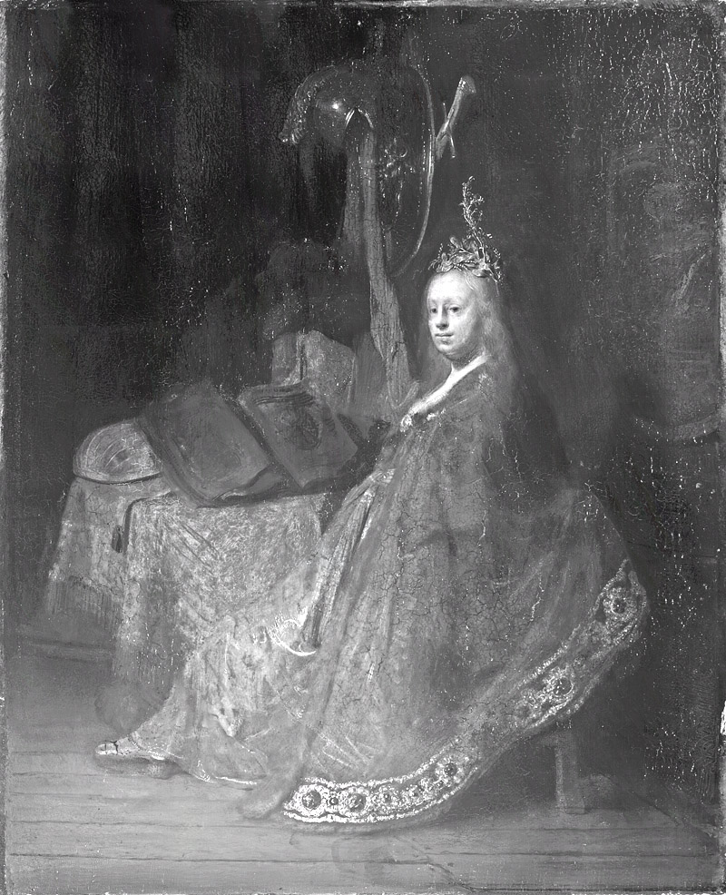Rembrandt Minerva, Infrarotreflektografie - vergrößerte Ansicht
