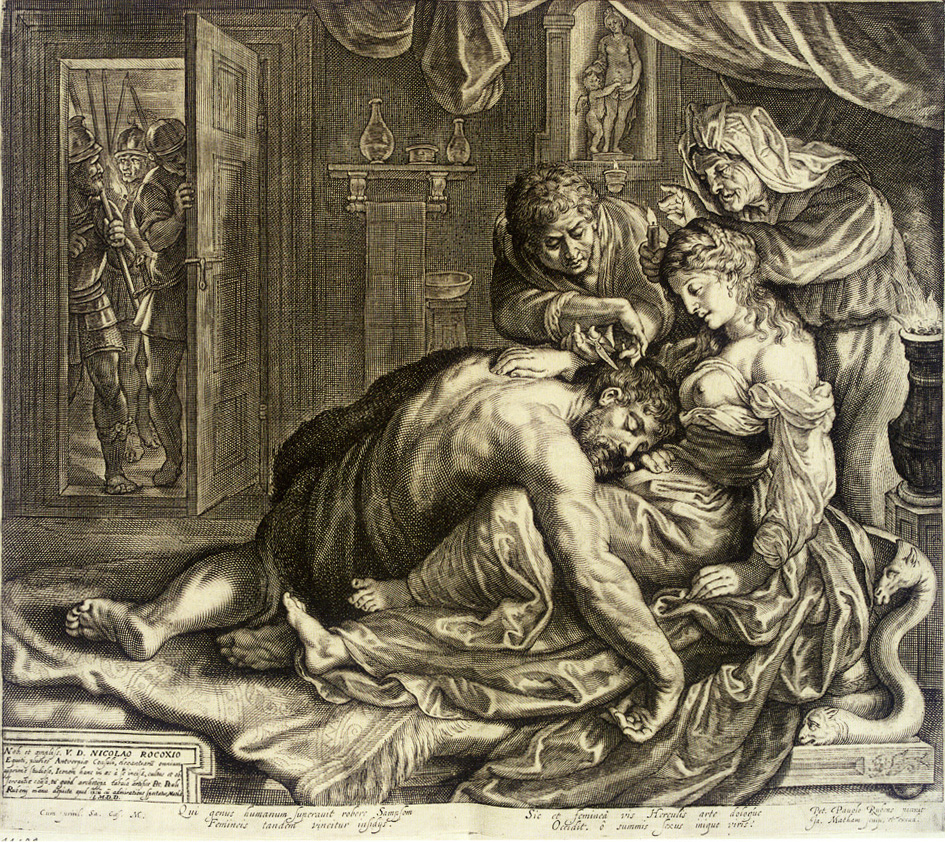 Jacob Matham nach Peter Paul Rubens, Simson in Delilas Schoß schlafend - vergrößerte Ansicht